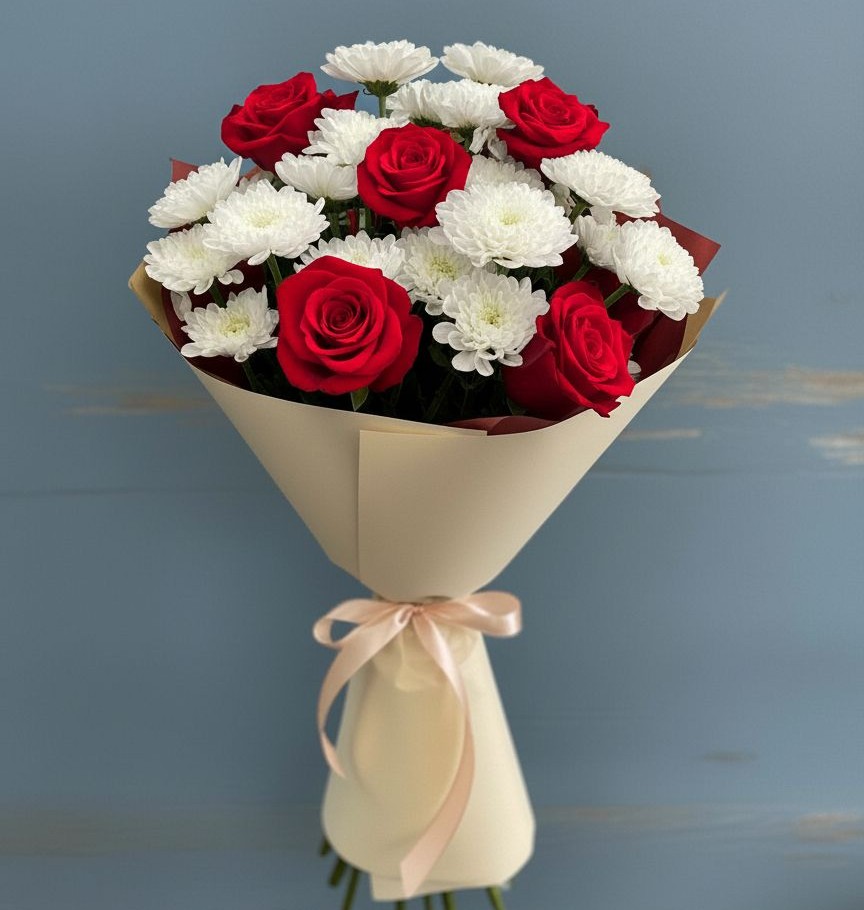 Букет цветов из: Розы и Хризантемы в Дмитриевской