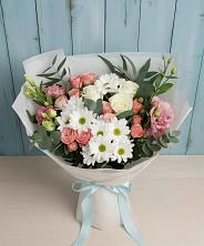 Букет цветов из:  Розы, Лизиантусы и Хризантемы в Дмитриевской