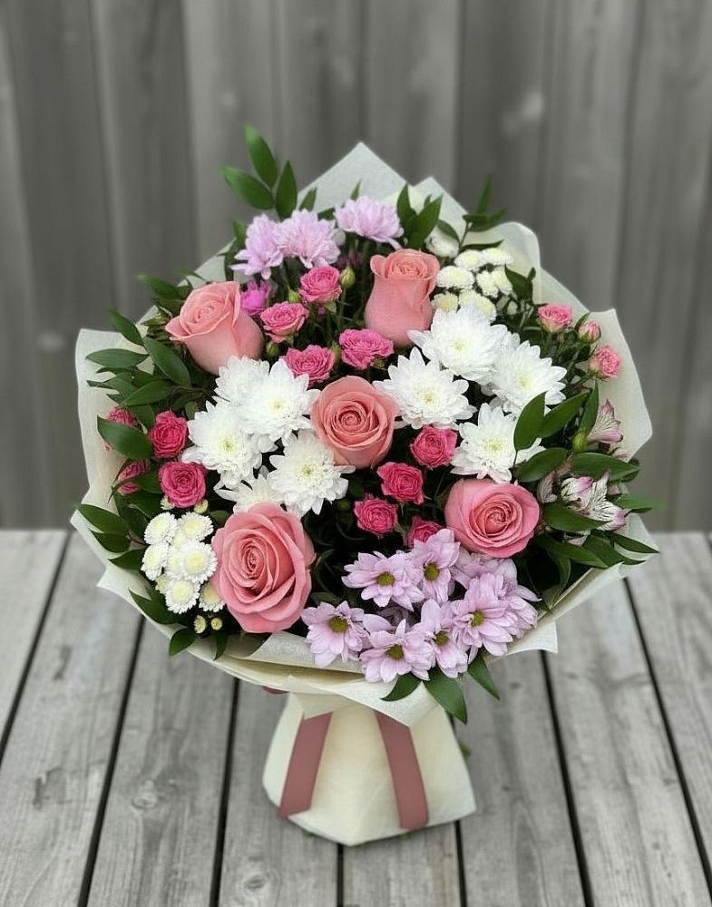 Букет цветов из: Альстромерии, Гвоздики, Розы и Хризантемы в Дмитриевской