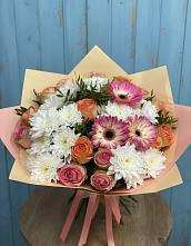 Букет цветов из:  Розы, Герберы и Хризантемы в Дмитриевской