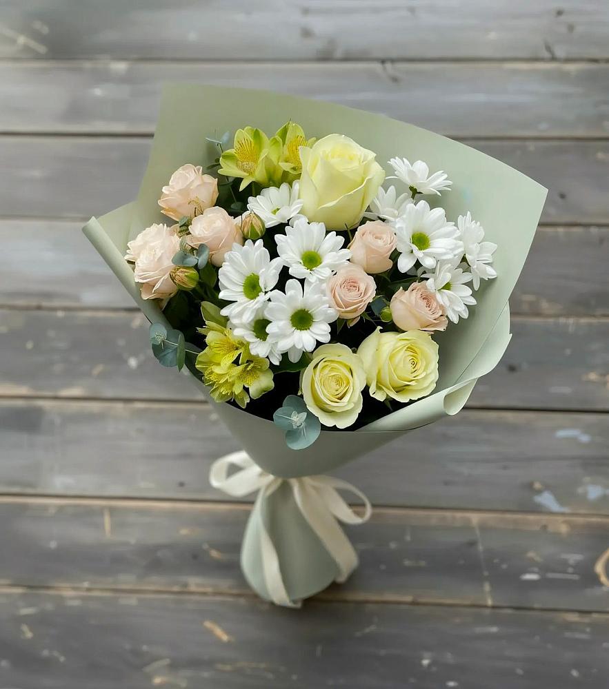 Букет цветов из: Альстромерии, Розы и Хризантемы в Дмитриевской