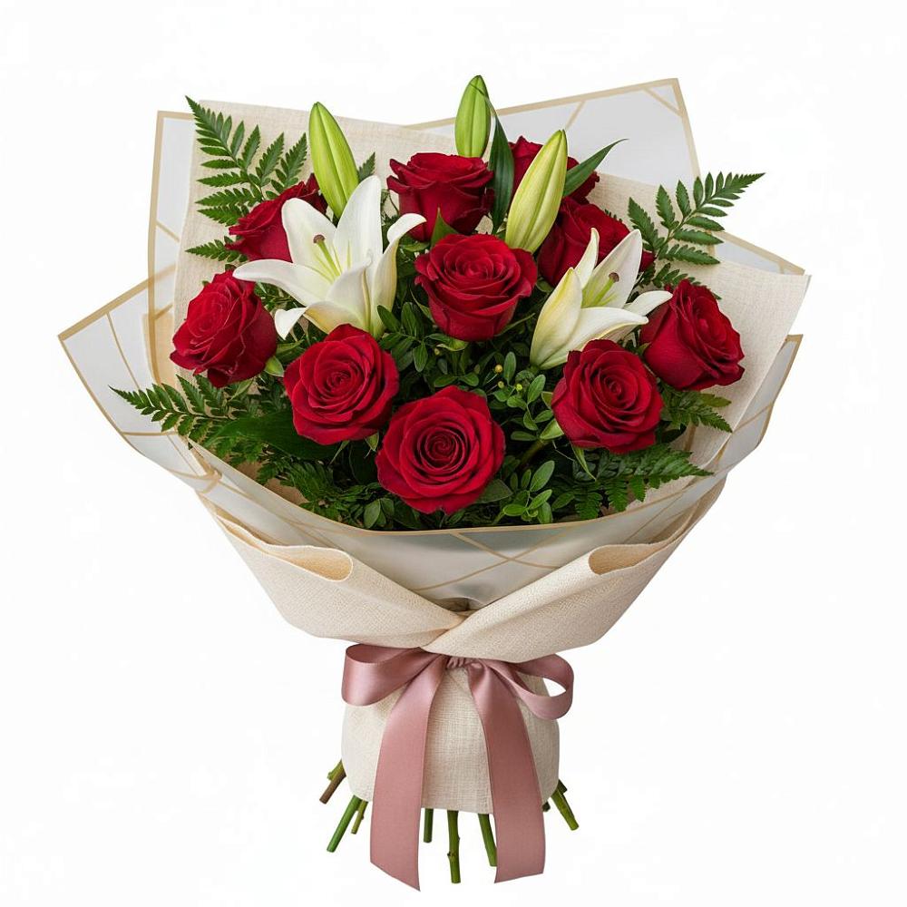 Букет цветов из: Лилии и Розы в Дмитриевской