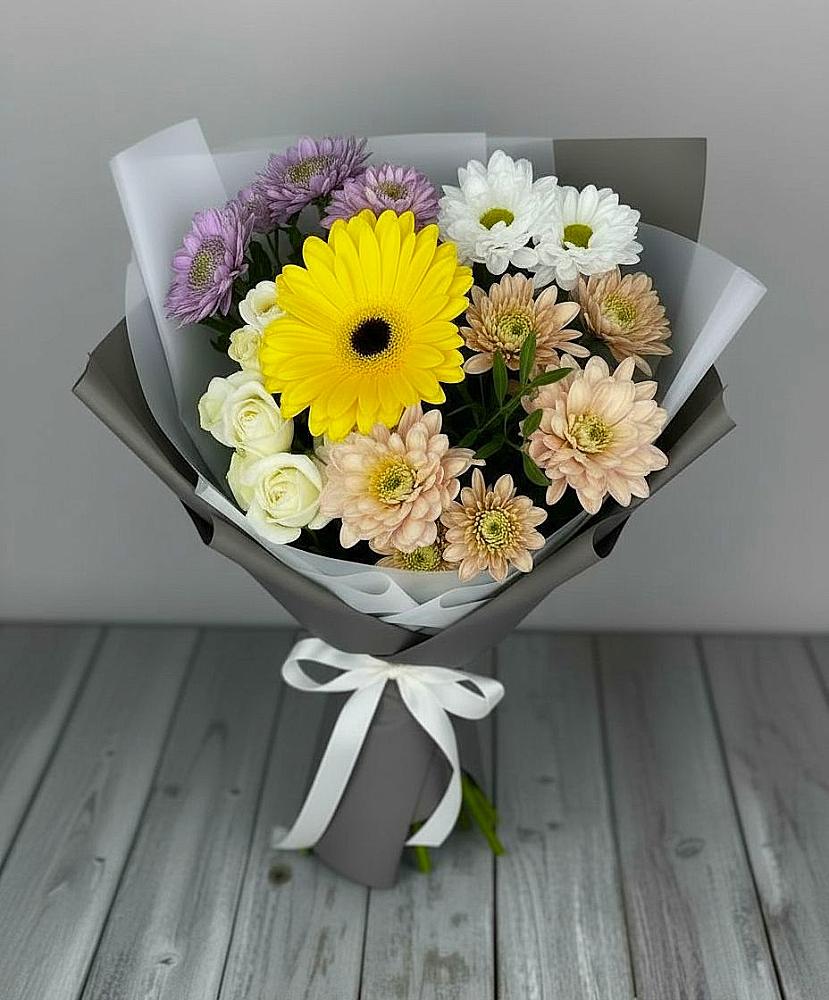 Букет цветов из: Розы, Герберы и Хризантемы в Дмитриевской
