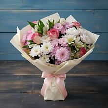 Букет цветов из:  Хризантемы, Альстромерии и Розы в Дмитриевской