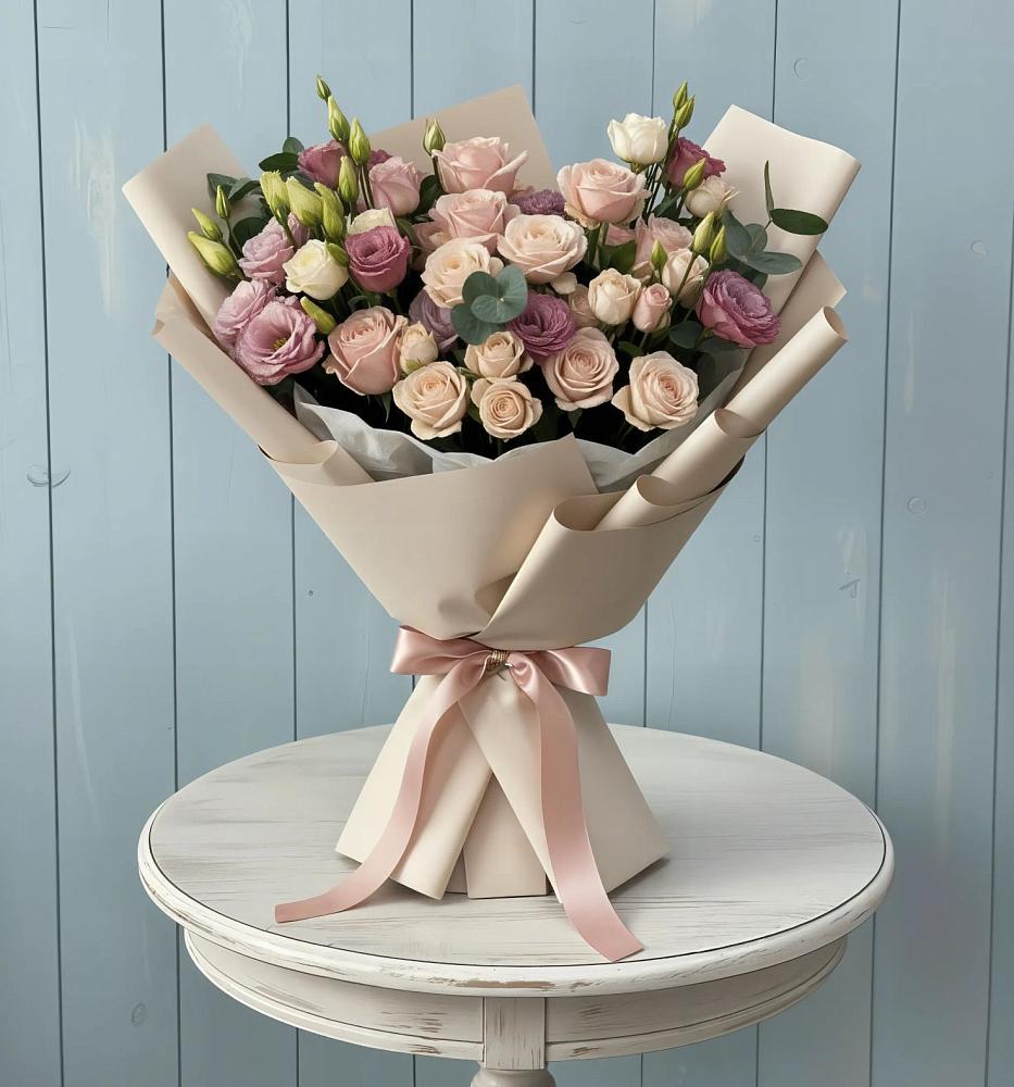 Букет цветов из: Розы и Лизиантусы в Дмитриевской