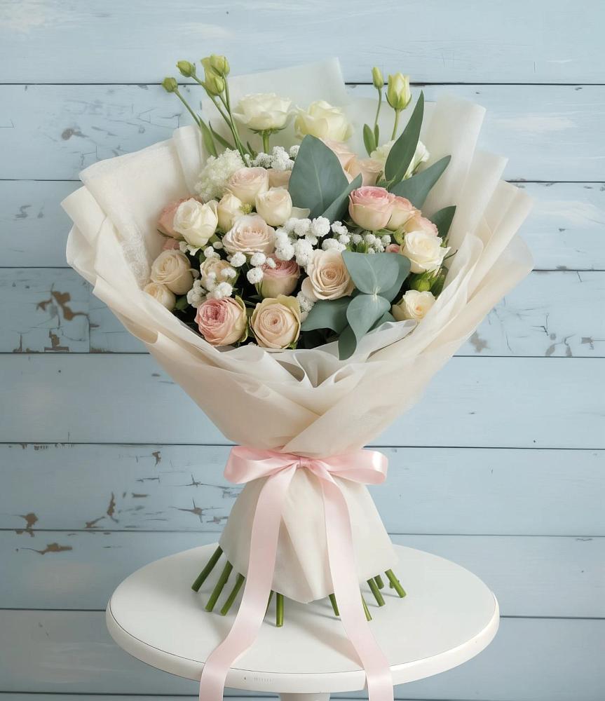 Букет цветов из: Розы и Лизиантусы в Дмитриевской