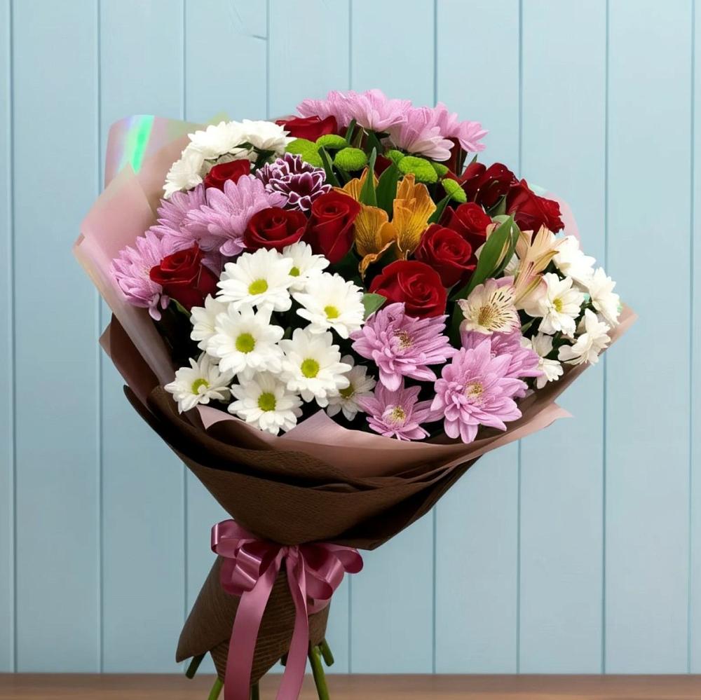 Букет цветов из: Розы, Хризантемы и Альстромерии в Дмитриевской
