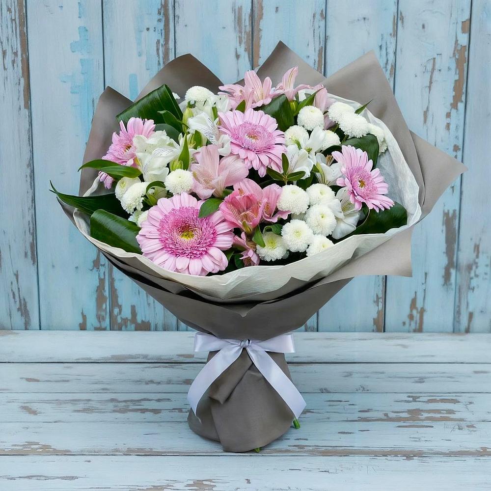 Букет цветов из: Герберы, Альстромерии и Хризантемы в Дмитриевской