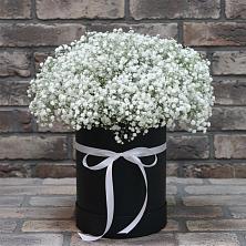 Цветочная композиция из Гипсофила в шляпной коробке в Дмитриевской